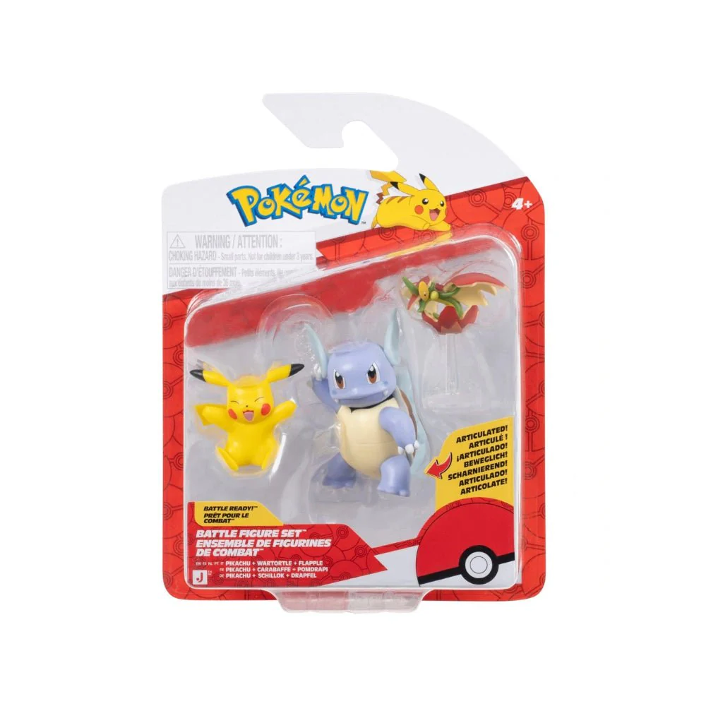 Pokémon Battle Figure 3 Pack - Wartortle, Pikachu & Flapple