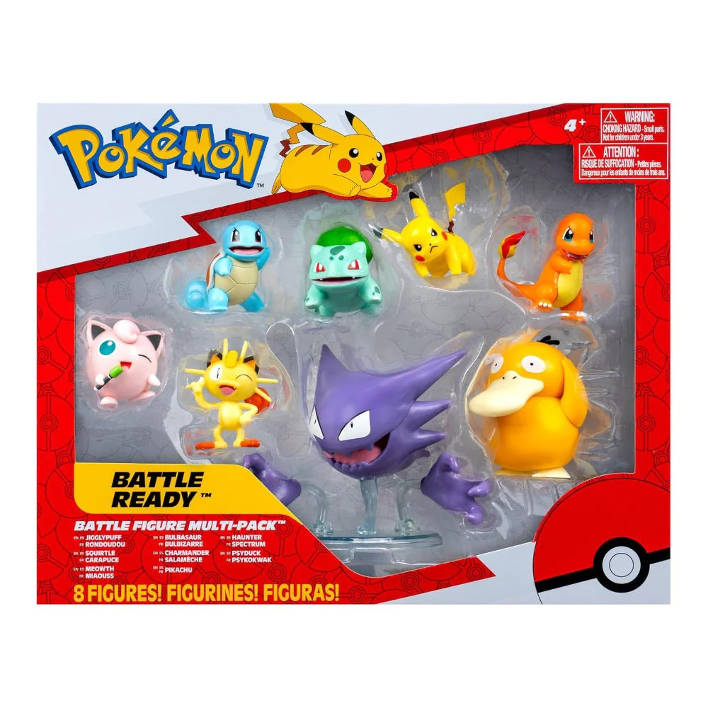 Pokémon Battle Figure Pack - 8 Battle Figures - Jigglypuff, Meowth, Pikachu, Squirtle, Charmander, Bulbasaur, Psyduck, Haunter
