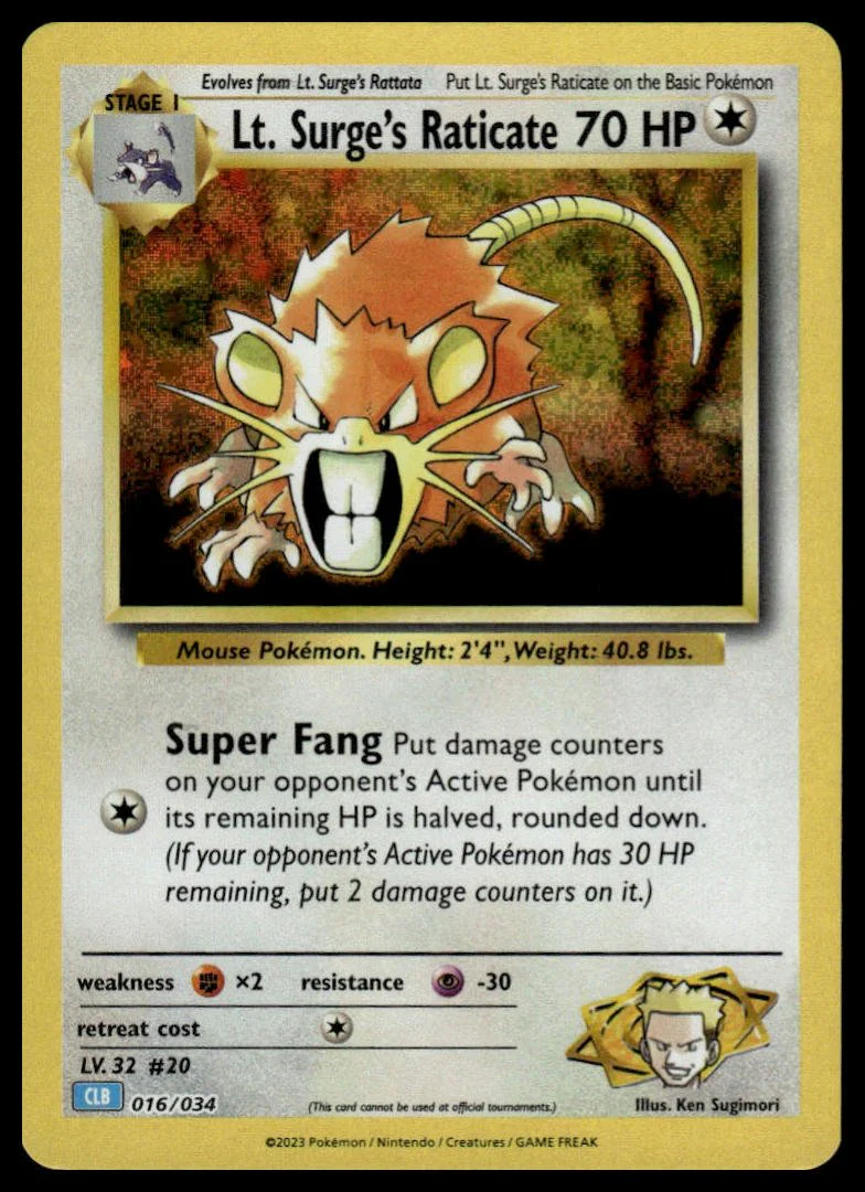 Pokémon TCG - Lt. Surge's Raticate (Trading Card Game Classic 016 CLB)